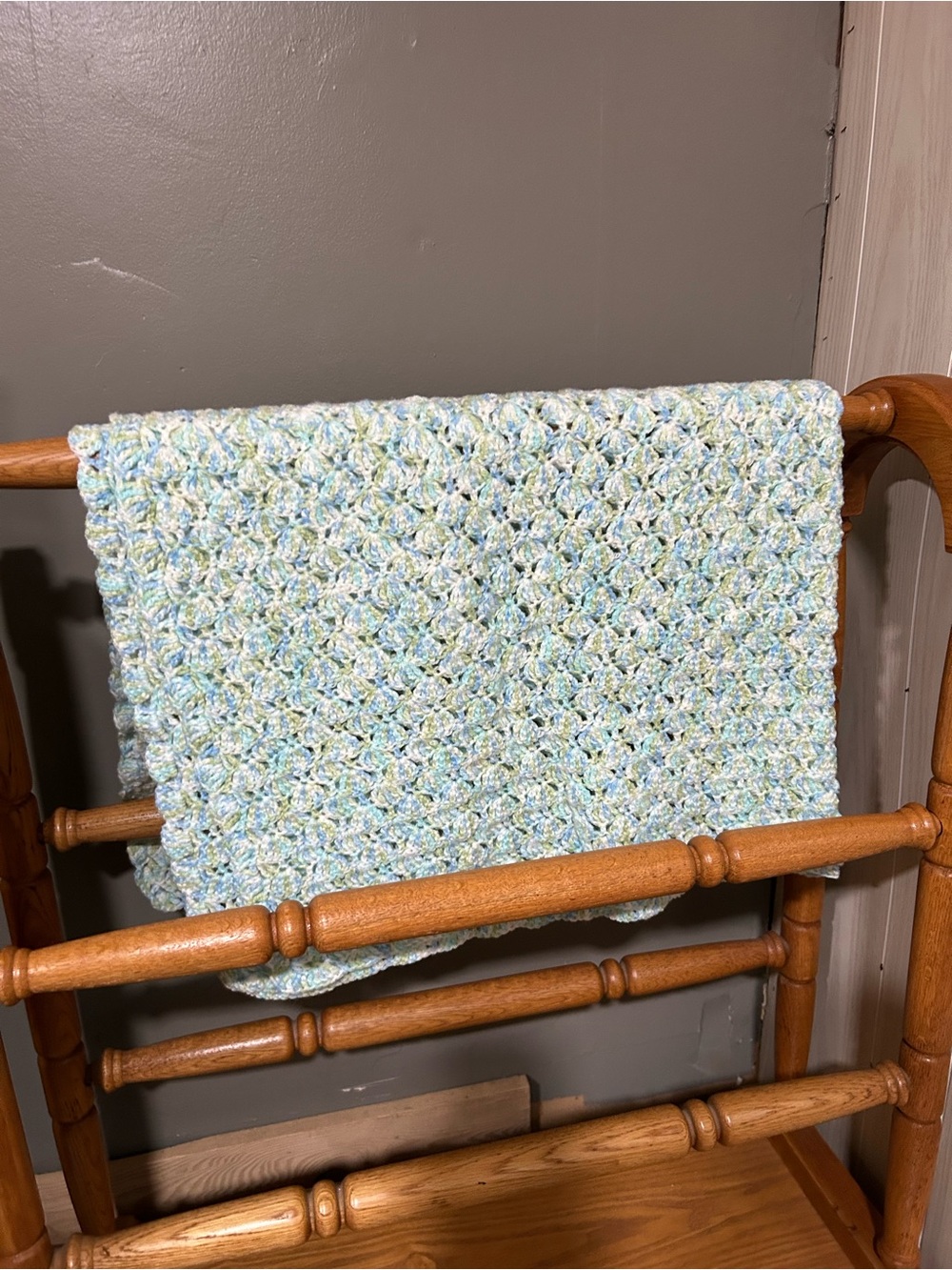 Handmade Light Blue & Cream Crochet Baby Blanket